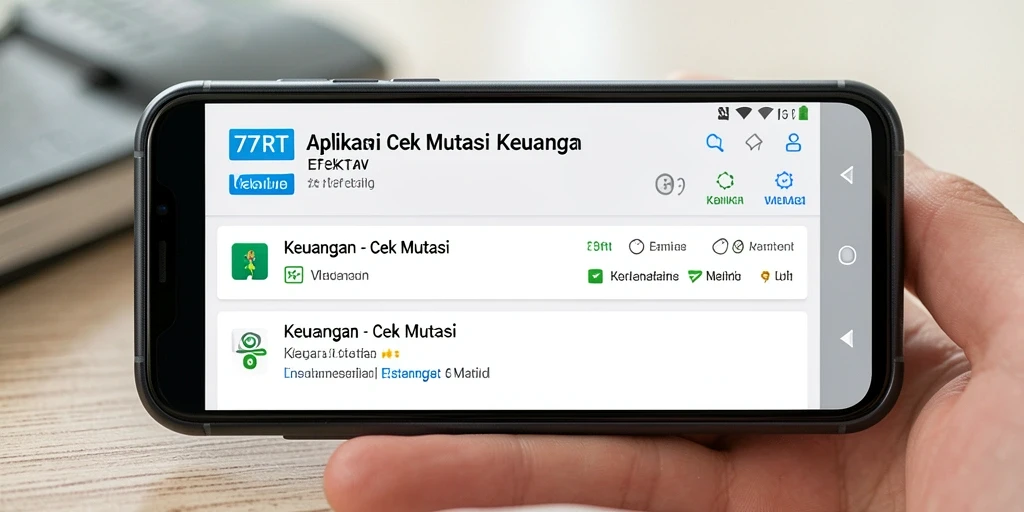 Tampilan antarmuka aplikasi 77RT untuk cek mutasi keuangan.