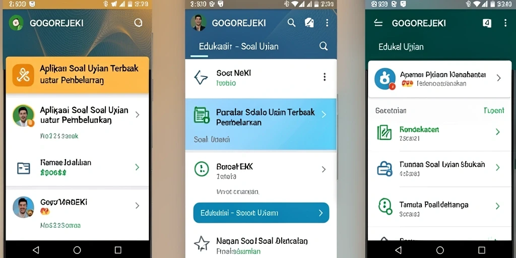 Tampilan antarmuka GOGOREJEKI yang ramah pengguna untuk belajar soal ujian.