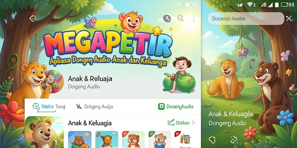 Antarmuka aplikasi MEGAPETIR yang ramah anak dan interaktif.