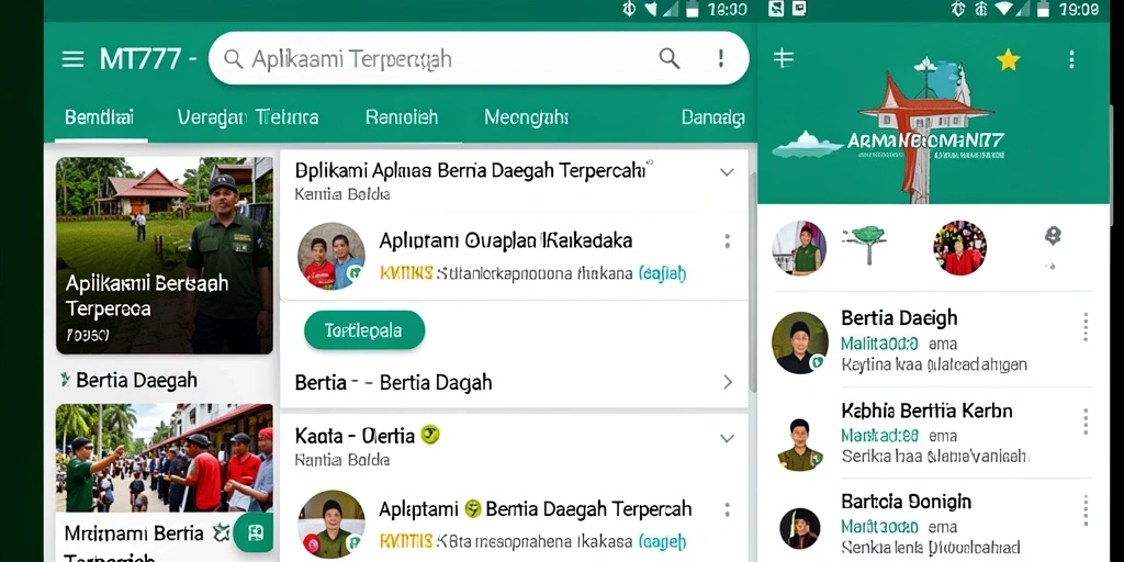 Tampilan antarmuka aplikasi MT777 menampilkan berita daerah terbaru.