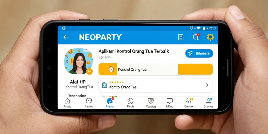 Antarmuka menarik NEOPARTY untuk kontrol orang tua.