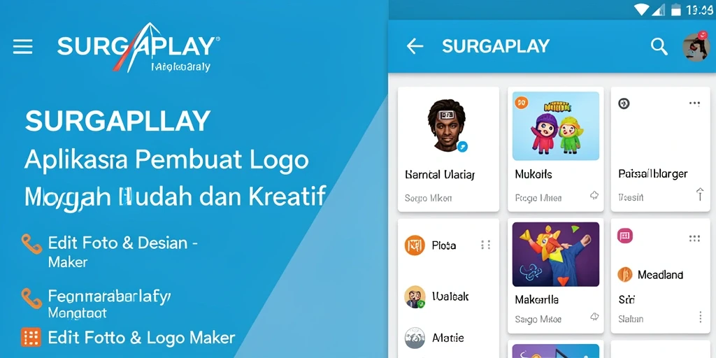 Tampilan antarmuka aplikasi SURGAPLAY untuk pembuatan logo yang menarik.