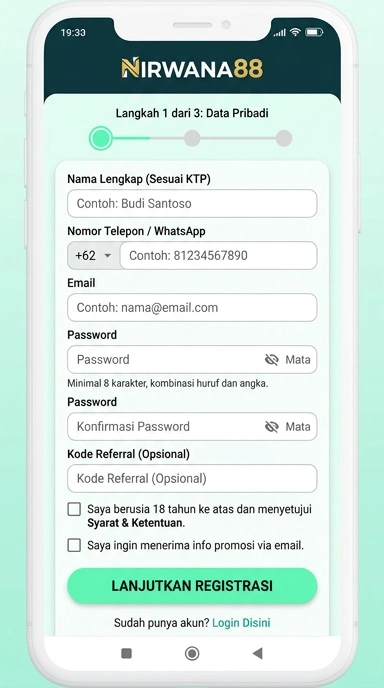 Daftar Akun Baru nirwana88 untuk Pengguna Android